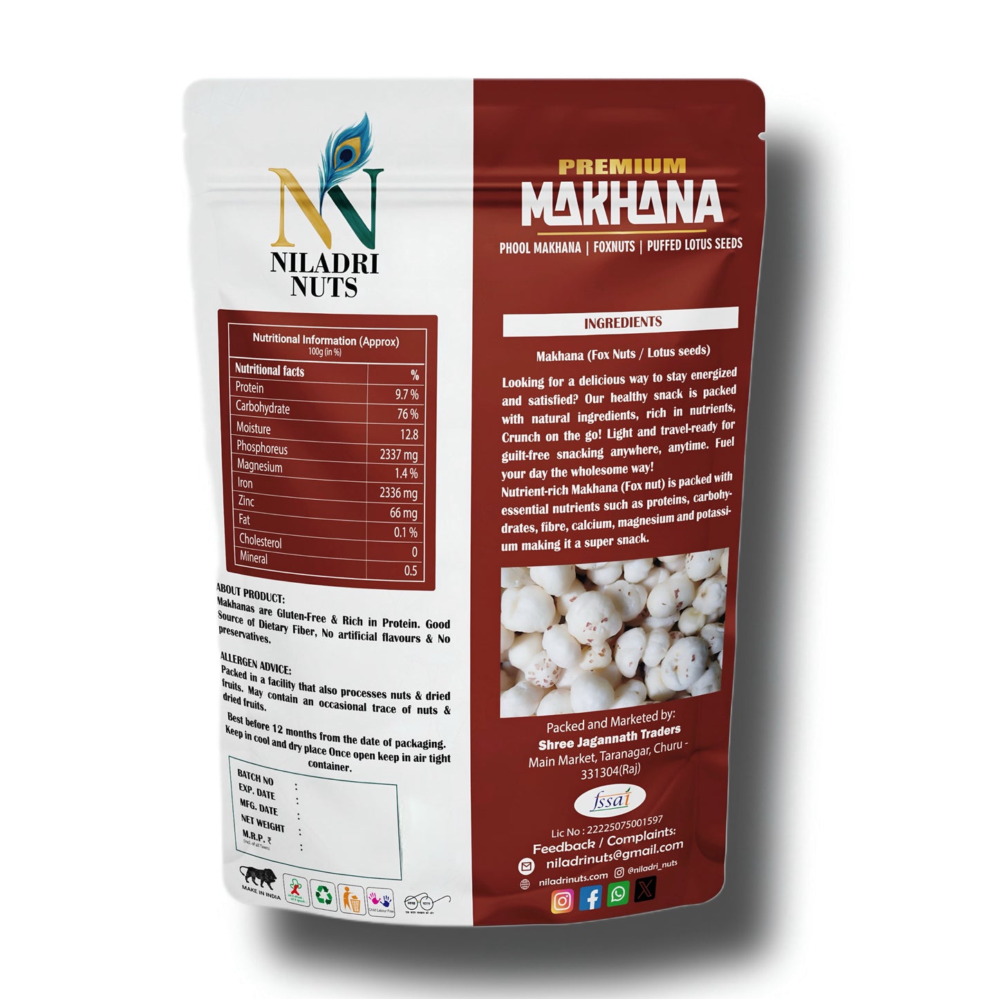 Niladri Nuts Makhana | Foxnuts |Phool Makhana | Farm-Fresh Raw Lotus Seeds | Perfect for Weight Loss Diets